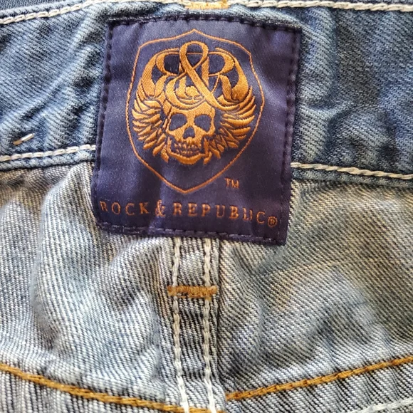 Vintage Rock Republic distressed men's jeans 36/34 Thick stitching and skulls - Picture 8 of 16